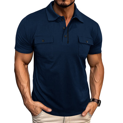 Summer Lapel Button Polo Shirt with Pockets Outdoor Fashion Short Sleeve Tops for Men Clothing