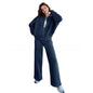 Women's Sports Suit with Zipper Jacket and Wide-Leg Pants Two-Piece Set