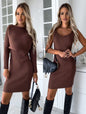 2-piece Suit: Women's Solid Striped Long-Sleeved Top and Fitted Suspender Skirt, Perfect for Fashionable Autumn and Winter Slim Outfits.
