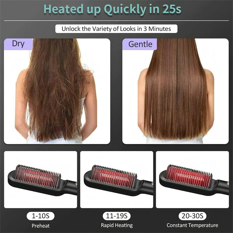 New 2 In 1 Hair Straightener Hot Comb Negative Ion Curling Tong Dual-purpose Electric Hairbrush