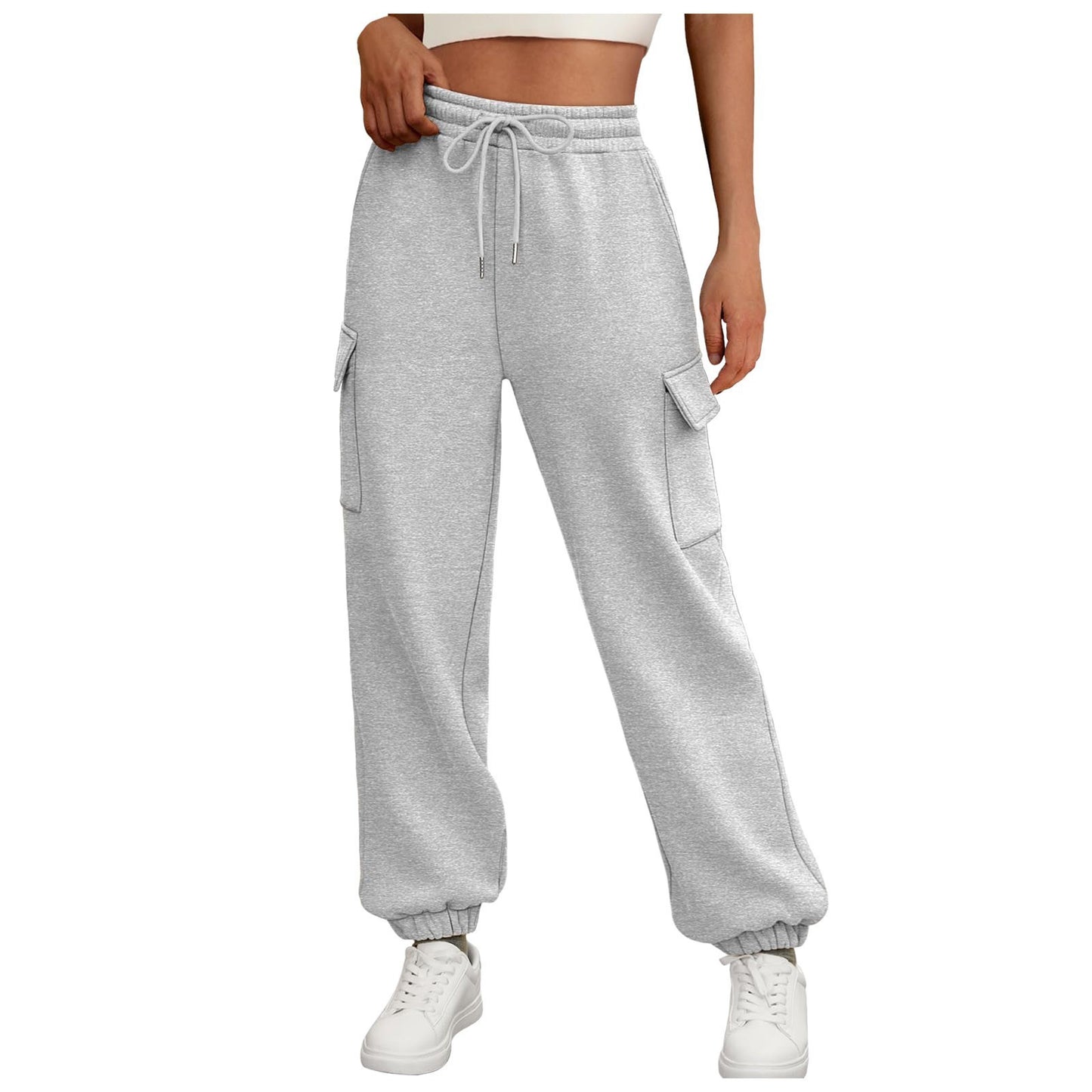 Women's fleece-lined sweatpants, baggy athletic joggers with pockets, perfect for fall. Casual and trendy cargo pants for stylish and comfortable autumn outfits.