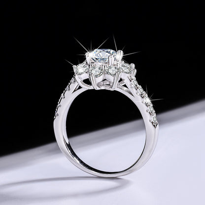 Sterling Silver 925 Moissanite Ring Female Flower Diamond