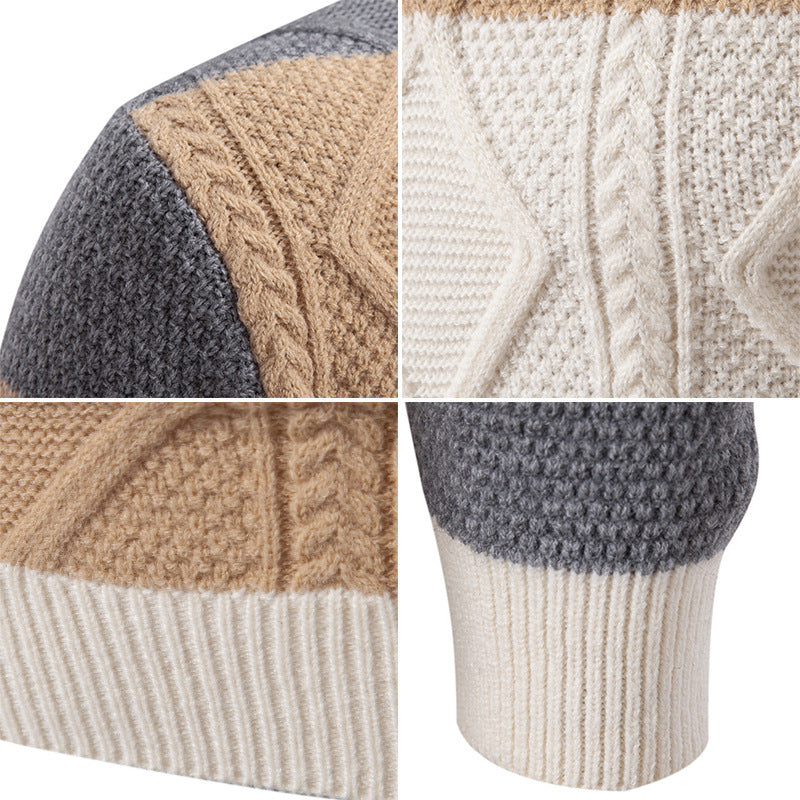 Men's Color-Matching Rhombus Twisted Sweater for Fall and Winter