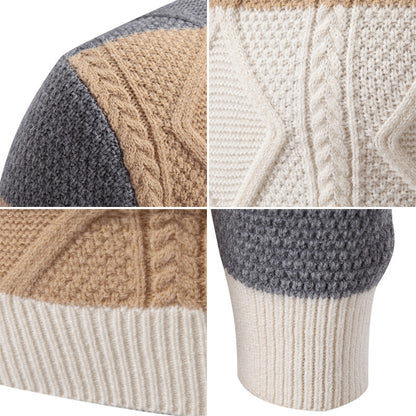 Men's Color-Matching Rhombus Twisted Sweater for Fall and Winter