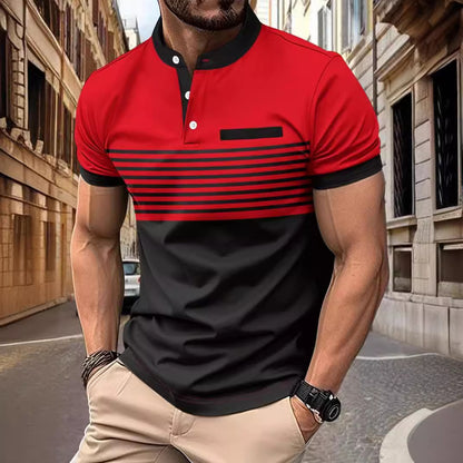 Multicolor Printed Striped Stand Collar Men's Top