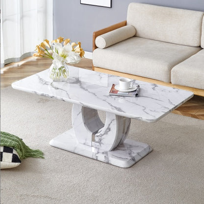 Modern Minimalist Grey Marble Pattern Sticker Pattern MDF Rectangular Coffee Table. Add A Tranquil and Comfortable Atmosphere to Your Home. MDF Coffee Table, Grey Marble Pattern Sticker, Side Table.