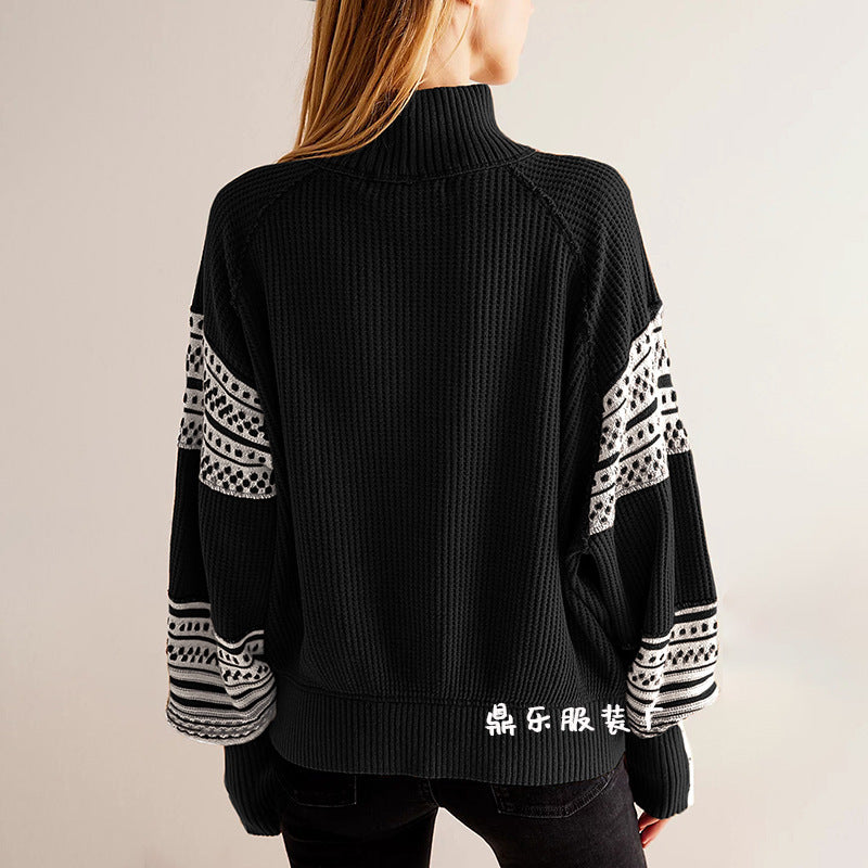 Multi-colored half-turtleneck fashion pullover, perfect for cross-border European and American women's clothing styles.