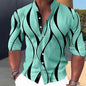 Summer New Plus Size Men's Casual Slim-Fit Fashion 3D Printed Long-Sleeve Shirt