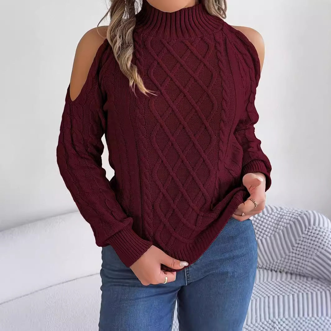 Casual twist strapless sweaters with a half-high collar and long sleeves for women's clothing.