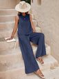Solid Color Casual Loose Pants Sets for Women Elegant Spring Summer Women's Two Pieces Suit Full Trouser Set Female Outfit Clothes