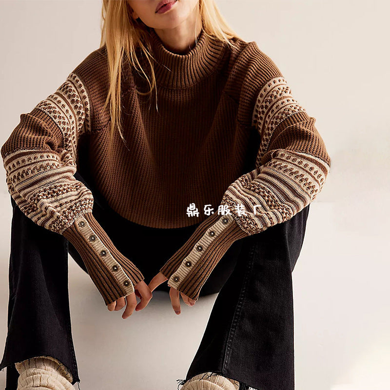 Multi-colored half-turtleneck fashion pullover, perfect for cross-border European and American women's clothing styles.