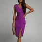 Summer V-neck Sleeveless Split Dress, Stylish Slim High-Waist Party Clubwear for Women.