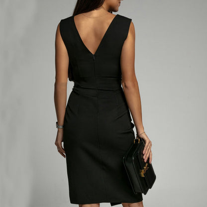 Summer V-neck Sleeveless Split Dress, Stylish Slim High-Waist Party Clubwear for Women.