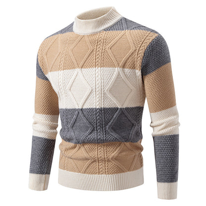 Men's Color-Matching Rhombus Twisted Sweater for Fall and Winter