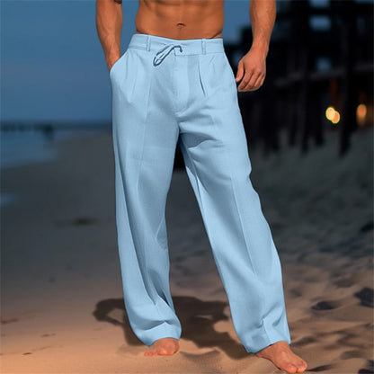 Casual Wide-leg straight pants with pockets, stylish drawstring trousers for men. Clothing