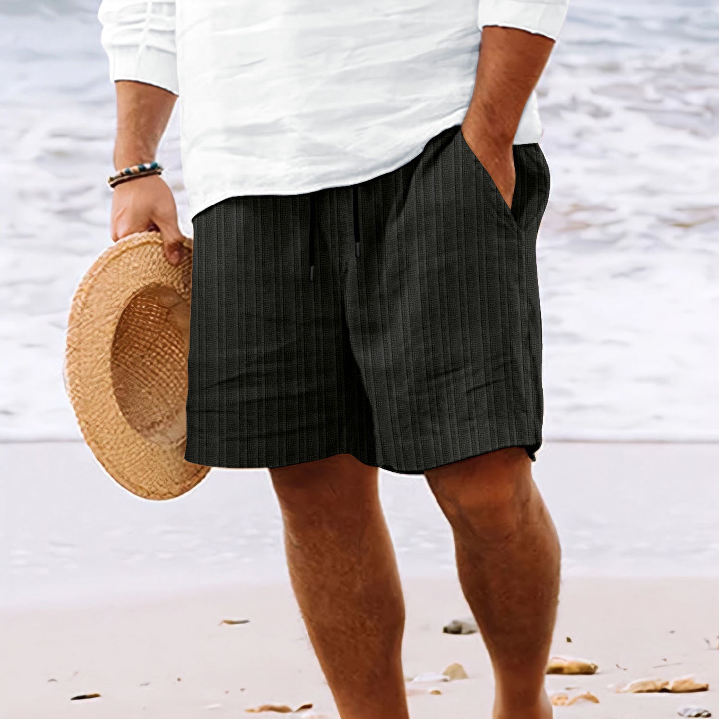 Striped Print Shorts with a Drawstring for a Stylish Summer Look. Casual Clothing for Men