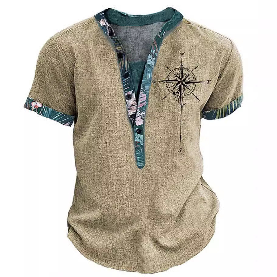 European and American 3D-printed youth shirt with six buttons and short sleeves.