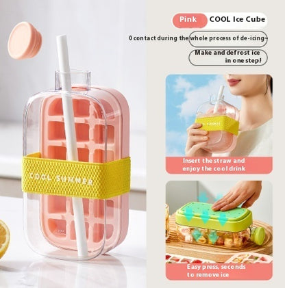 One-Click Molding Cooling Cup, Instant Ice Maker, Zero-Contact Design, Straw Included, Curling Mold, Portable & Stylish Chilled Drink