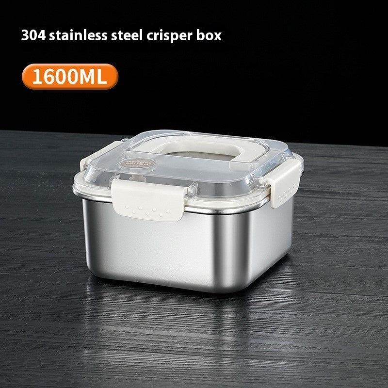 304 Stainless Steel Crisper Square Lunch Box with Handle