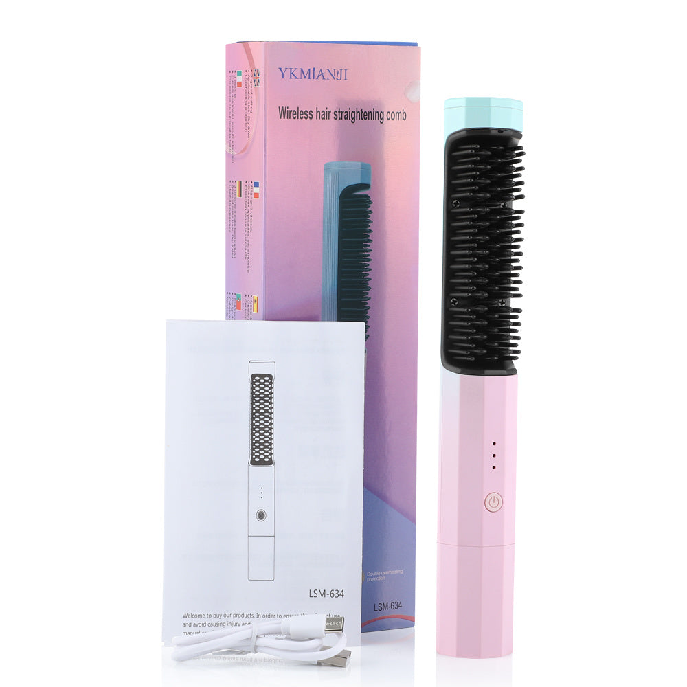 Rechargeable Wireless Hair Straightener and Curler with Straightening Comb. Curling Straighten Dual-purpose Travel Portable USB Charging