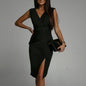 Summer V-neck Sleeveless Split Dress, Stylish Slim High-Waist Party Clubwear for Women.