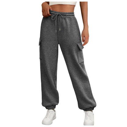 Women's fleece-lined sweatpants, baggy athletic joggers with pockets, perfect for fall. Casual and trendy cargo pants for stylish and comfortable autumn outfits.