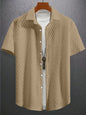Men's Solid Color Short-Sleeve Knitted Shirt with a Turned-Over Collar