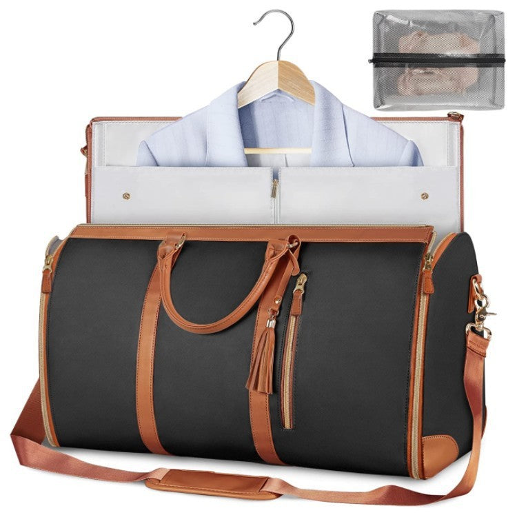 Large capacity travel duffle bag for women, featuring a folding suit bag design, waterproof material, and versatile use as a clothes tote or handbag.