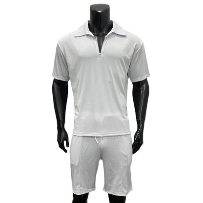 Summer fashion for men's clothing includes stylish suits and trendy new zipper polo shirts, perfect for a casual yet polished look.