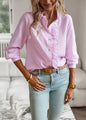 Striped long sleeve shirt with a fashionable ruffle design, button-up style, perfect as a casual office blouse. This elegant and versatile top is ideal for commuting and adds a touch of sophistication to women's clothing.