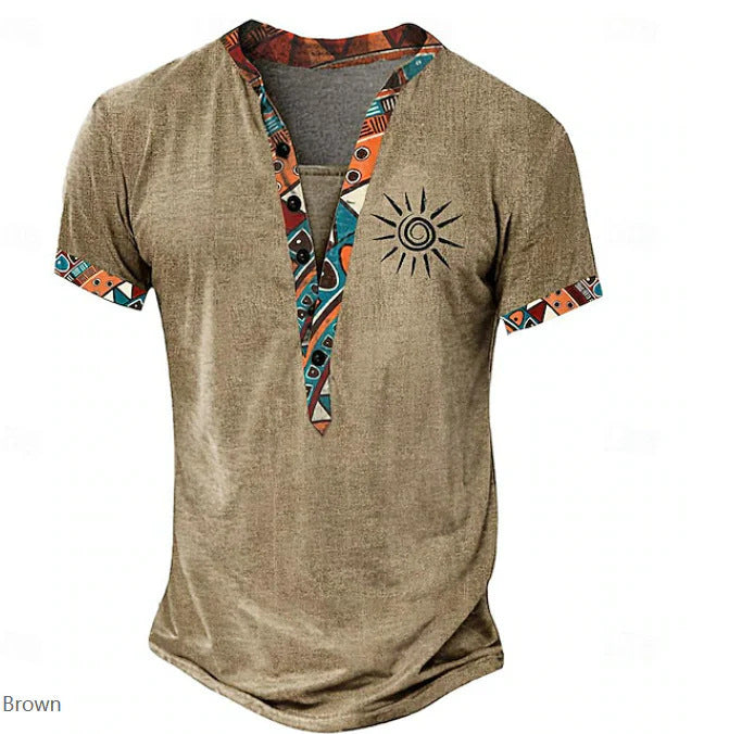 European and American 3D-printed youth shirt with six buttons and short sleeves.