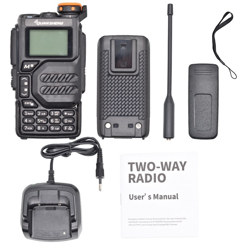 Walkie-talkie with lithium battery, suitable for outdoor use and capable of operating on various frequencies. Self-driving multi-band