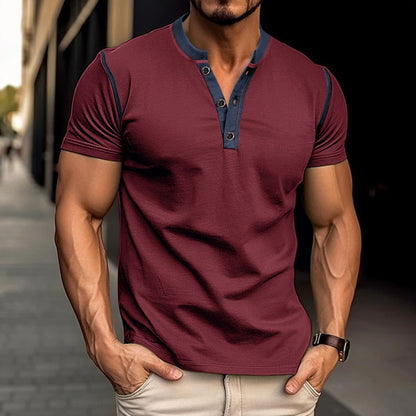 Fashionable short-sleeved polo shirts with a summer vibe, featuring buttoned V-neck designs, perfect for men's casual clothing.