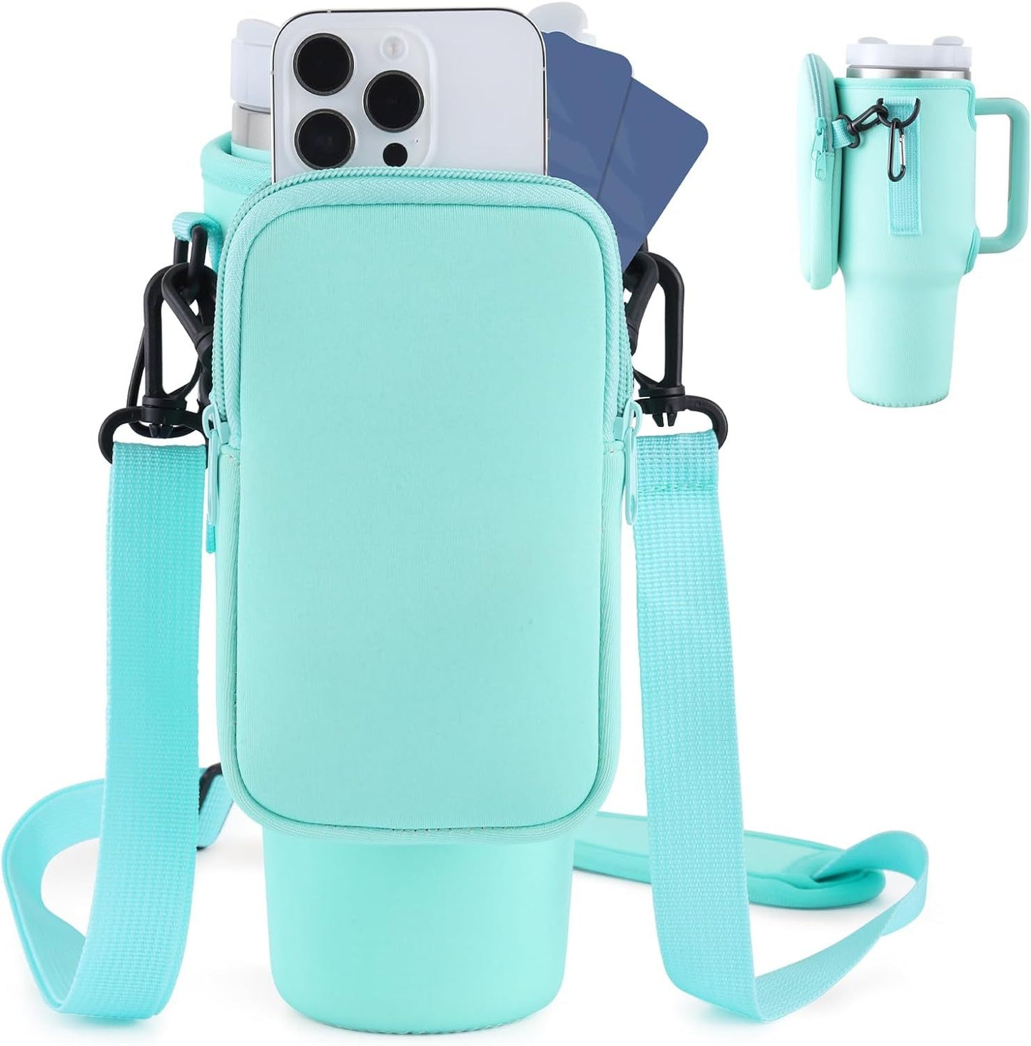 Slok Water Bottle Carrier Bag, Compatible With 40oz Tumbler with Handle, Modern Water Bottle Holder with Simple Adjustable Strap for Outdoor Walking Hiking Travelling Sports-Blue Purple