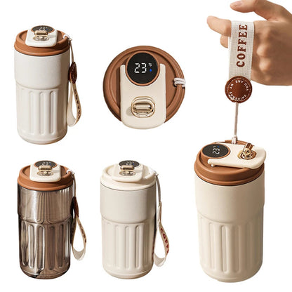 Smart digital thermal bottle, portable coffee mug, stainless steel water bottle, in-car insulated cup, keeps drinks cold, vacuum flask, 450ml.