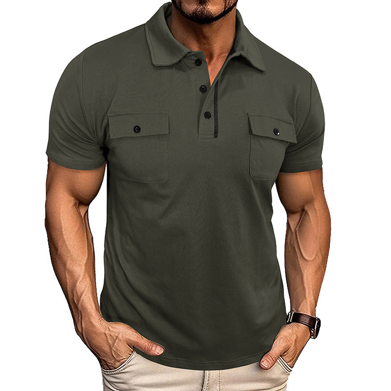 Summer Lapel Button Polo Shirt with Pockets Outdoor Fashion Short Sleeve Tops for Men Clothing