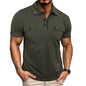 Summer Lapel Button Polo Shirt with Pockets Outdoor Fashion Short Sleeve Tops for Men Clothing