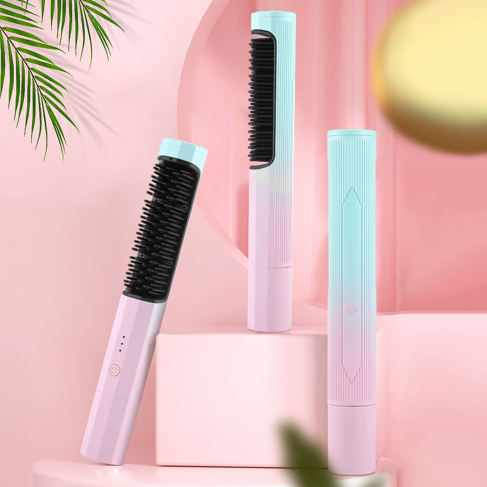 Rechargeable Wireless Hair Straightener and Curler with Straightening Comb. Curling Straighten Dual-purpose Travel Portable USB Charging