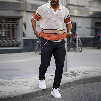 Summer Woolen Short-Sleeved Knit T-Shirt for Men