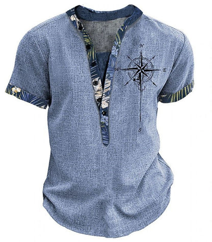 European and American 3D-printed youth shirt with six buttons and short sleeves.