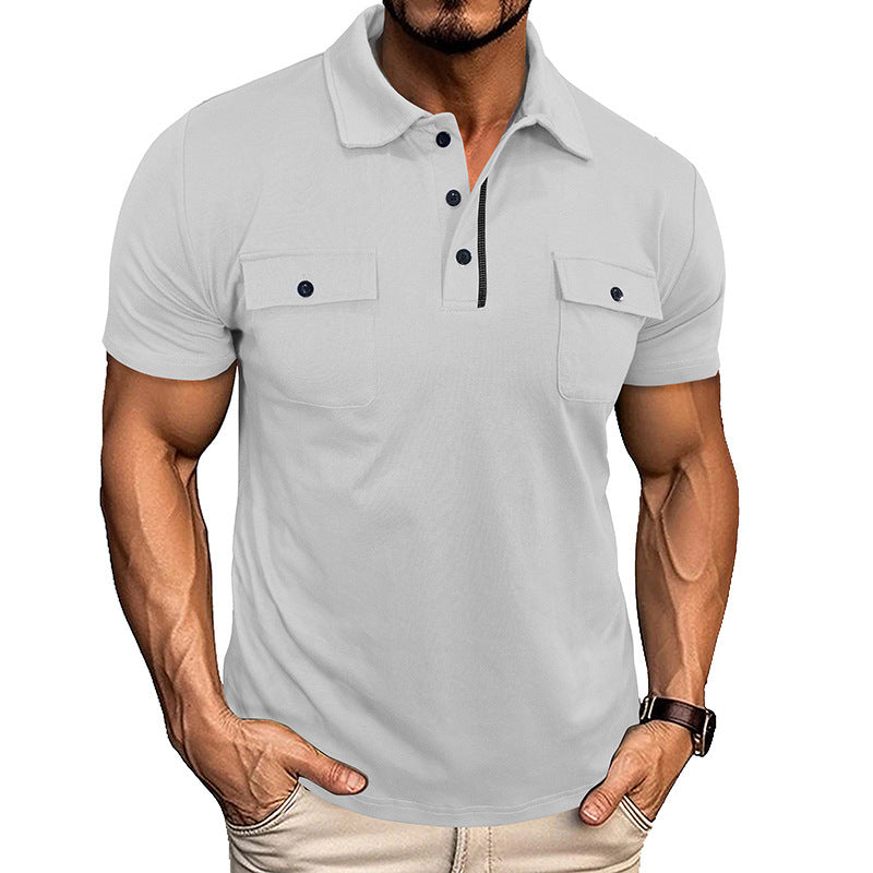 Summer Lapel Button Polo Shirt with Pockets Outdoor Fashion Short Sleeve Tops for Men Clothing