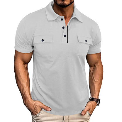 Summer Lapel Button Polo Shirt with Pockets Outdoor Fashion Short Sleeve Tops for Men Clothing
