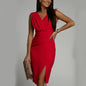 Summer V-neck Sleeveless Split Dress, Stylish Slim High-Waist Party Clubwear for Women.