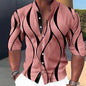 Summer New Plus Size Men's Casual Slim-Fit Fashion 3D Printed Long-Sleeve Shirt