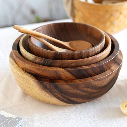 Kitchen natural wooden bowl, perfect for household use as a fruit bowl or salad bowl. Suitable for home or restaurant, this food container is made from wooden utensils.
