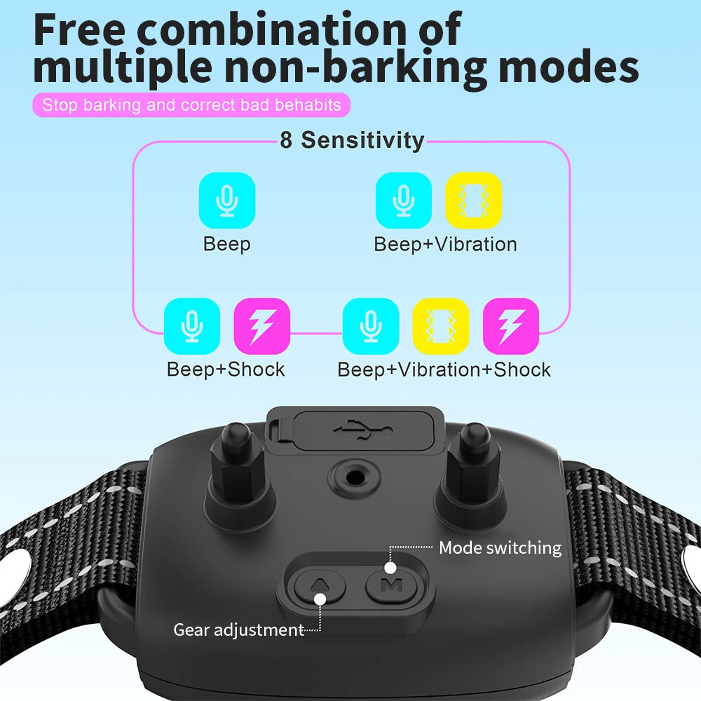 Smart Automatic Anti Barking Dog Collar Rechargeable Bark Stopper Stop Barking HD Digital Display IP67 Waterproof Collar for Dogs Pet Products