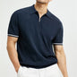 Fashion short-sleeved polo shirt with a summer lapel and zipper design, perfect as a stylish T-shirt top for men's clothing.