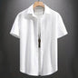 Men's Solid Color Short-Sleeve Knitted Shirt with a Turned-Over Collar