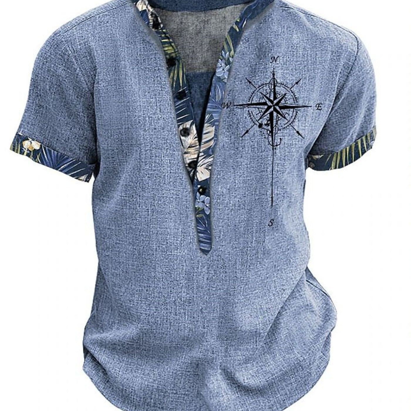 European and American 3D-printed youth shirt with six buttons and short sleeves.