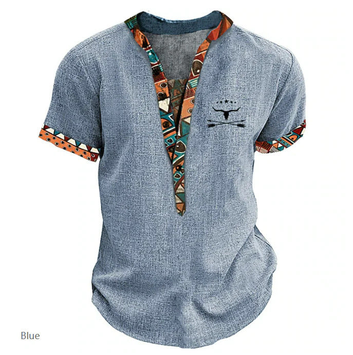 European and American 3D-printed youth shirt with six buttons and short sleeves.